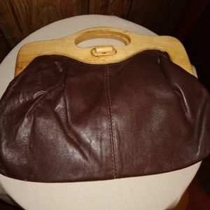 Vintage ladies genuine leather and wood purse